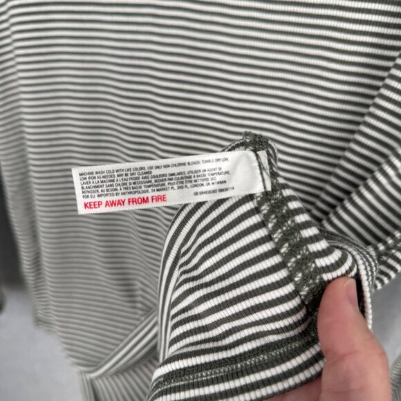 Anthropologie Pure Good Striped Cowl Neck Top Size XL Army Green White Rib Knit - Picture 6 of 11